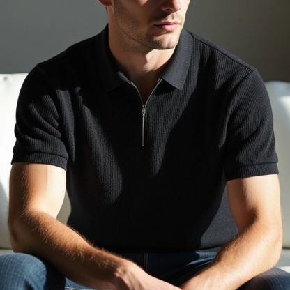 Camisa Pólo Casual de Algodão com Fecho de Correr à Frente e Gola Clássica