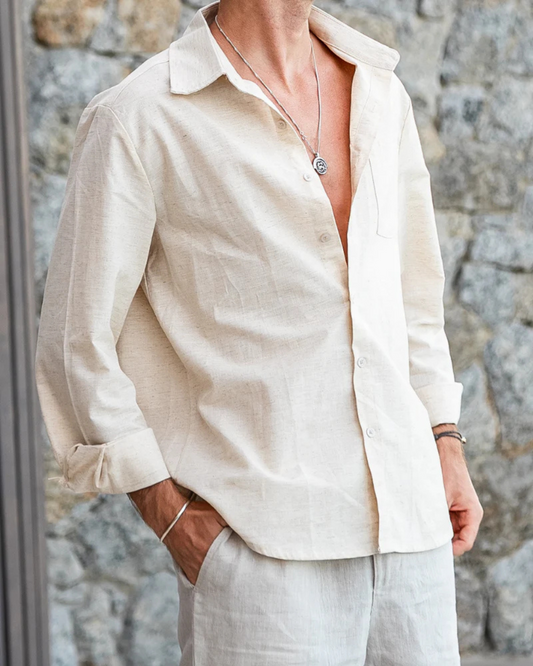 Camisa de linho elegante de manga comprida para homem