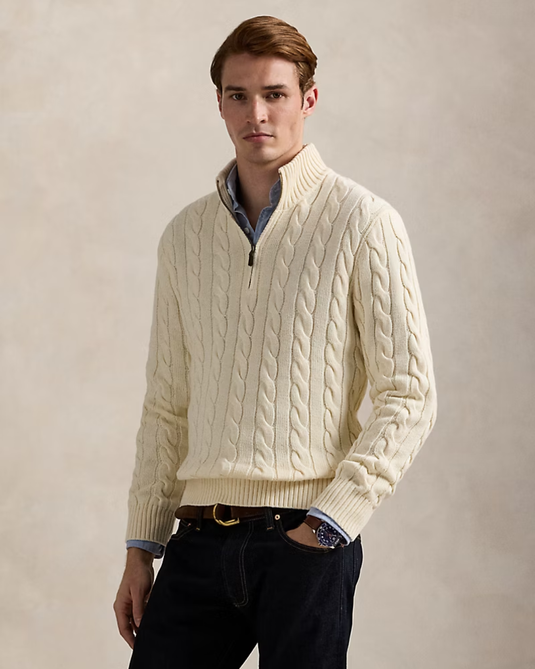Camisola de malha de algodão com fecho para homem