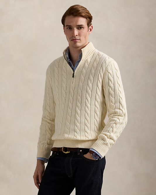 Camisola de malha de algodão com fecho para homem