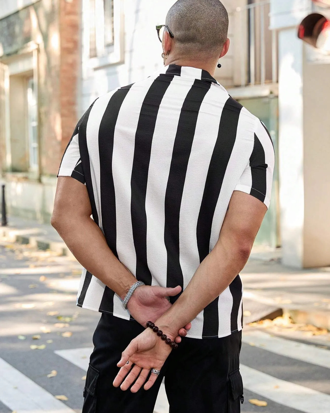 Camisa casual de manga curta com franjas para homem