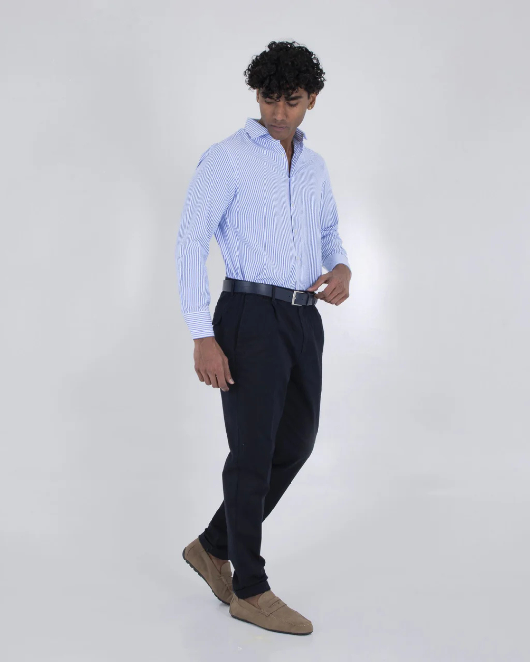 Camisa Clássica de Algodão com Riscas em Relevo para Homen