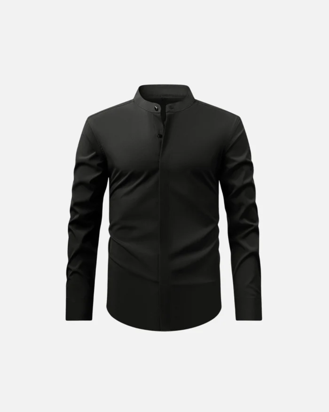 Camisa de manga comprida com gola mao e fecho oculto para homem