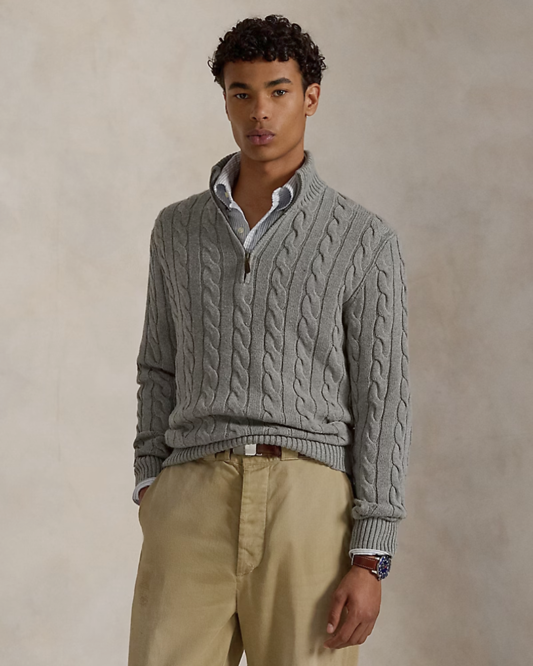 Camisola de malha de algodão com fecho para homem