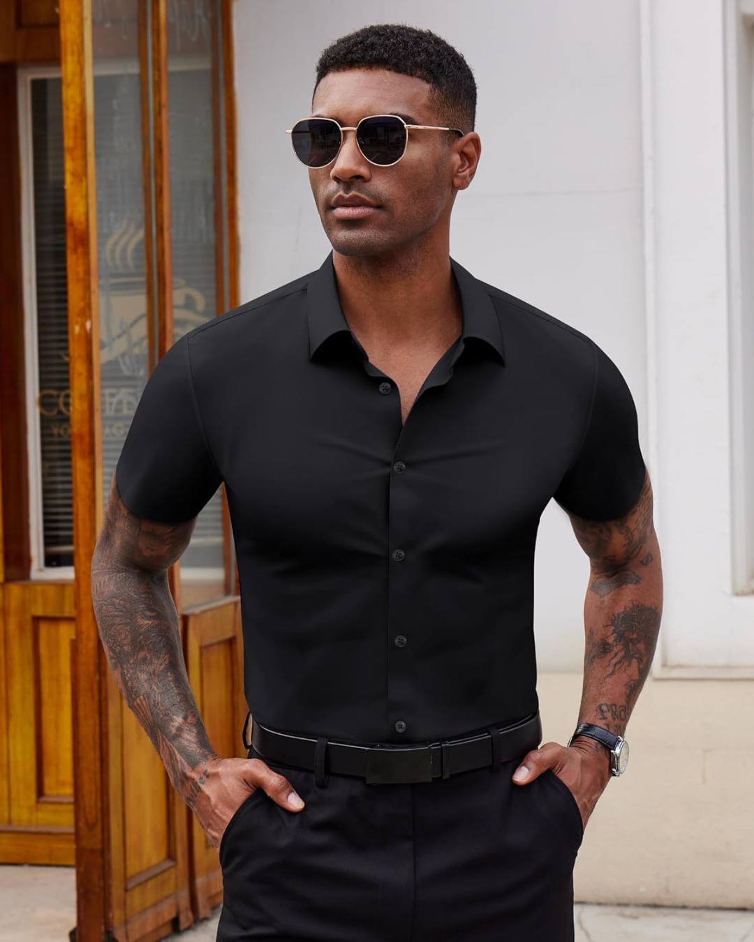 Camisa Casual de Manga Justa com Botões