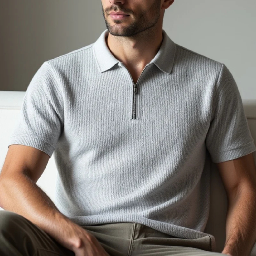 Camisa Pólo Casual de Algodão com Fecho de Correr à Frente e Gola Clássica