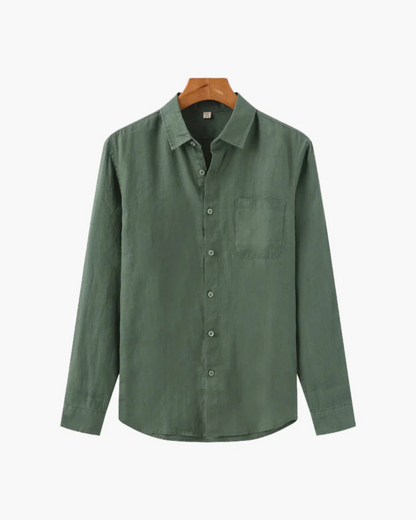 Camisa de linho elegante de manga comprida para homem