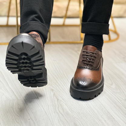 Sapatos Casuais Clássicos de Couro Genuíno e Camurça para Homem