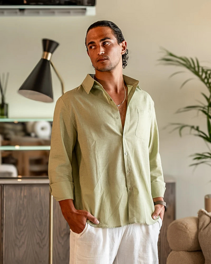 Camisa de linho elegante de manga comprida para homem