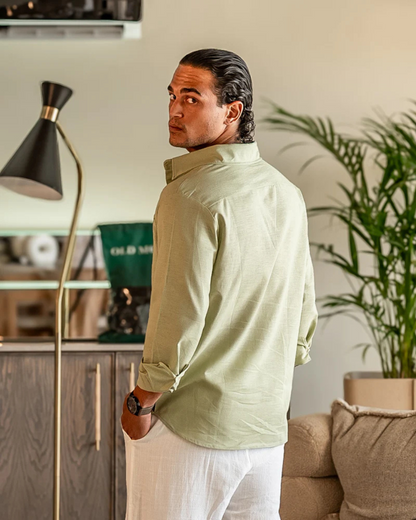 Camisa de linho elegante de manga comprida para homem